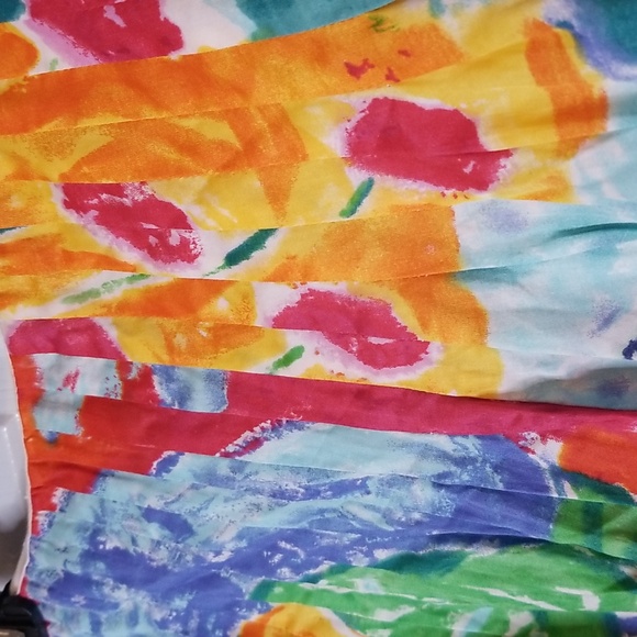 Lauren Ralph Lauren Watercolor Print Skirt Orange Teal Yellow Pleated Waist - Picture 2 of 12